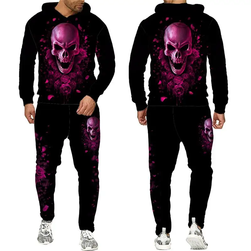 Schädel Horror Hoodie Anzug neue Herbst 3D-Druck Sportswear 2 Stück Set Männer Overs ize Pullover Herren Vintage Kinder Freizeit anzüge