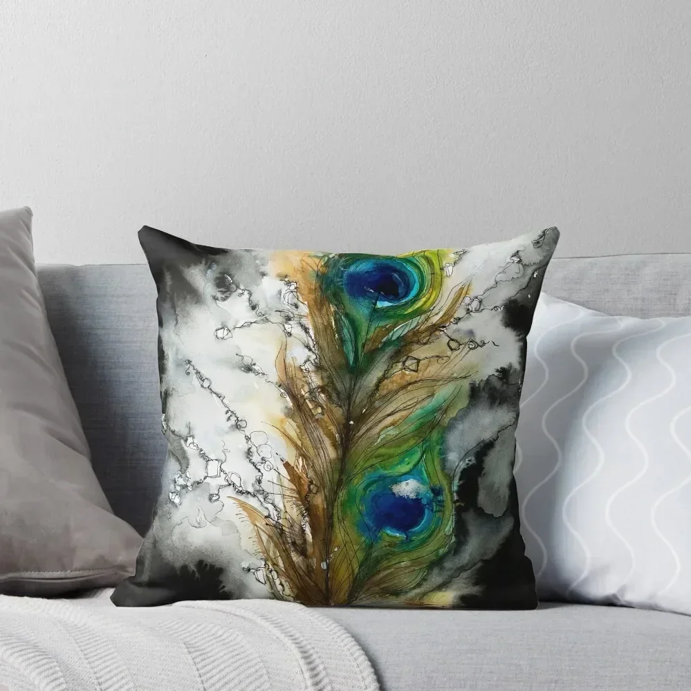 

Abstract Watercolor Peacock Feather Throw Pillow Room decorating items Cushion Covers For Living Room autumn decoration pillow