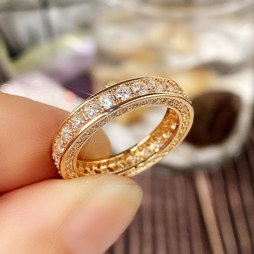 New 18K Gold Color Women's Ring Series with Brilliant Cubic Zirconia Fashion Rings Wedding Engagement Bands Jewelry