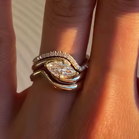 3PC S925 Sterling Silver 1CT Marquis Moissanite Ring Set Fine Jewelry Suitable for Gift Giving Anniversary