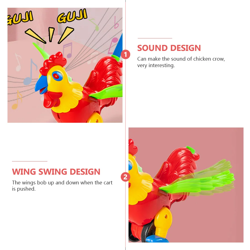 Carrinho de empurrar para bebês, desenho animado engraçado, andador para crianças pequenas, carrinho de aprendizagem, design de galo, alça removível, educacional precoce
