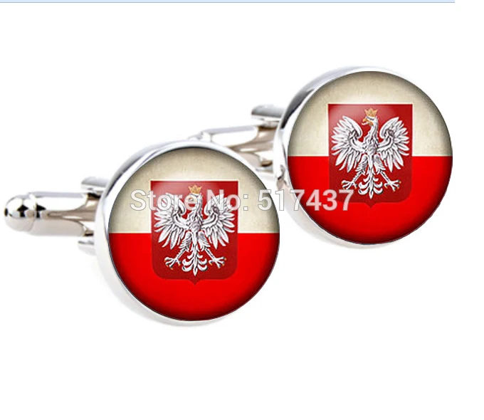 CF-056 1 pair wholesale cuff links for men Poland flag cufflinks Fashion plated Poland flag Cuff links photo cuff link