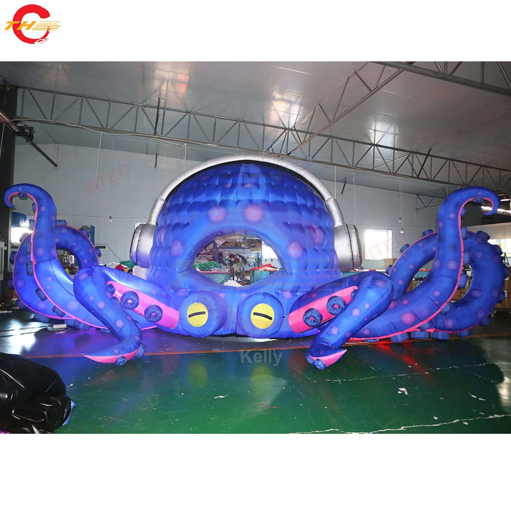 Fast Shipping 33ft Wide Giant Inflatable DJ Octopus Tent Booth Stage Event Decoration Background Wall for Sale