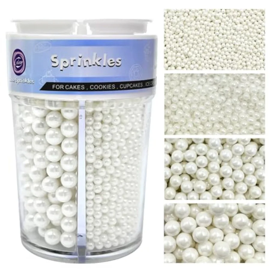 Sprinkles for Cake Decorating, 7.8oz Pearl Sprinkles 4 Sizes Mix for Cake Cupcake Cookie Baking Donuts Ice Cream Toppings