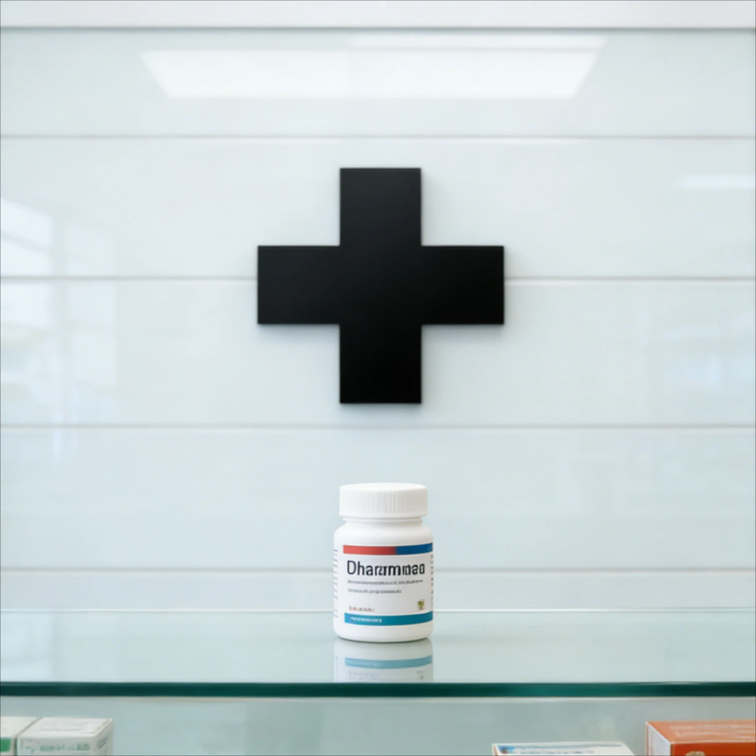 Medical Cross Sign - 3D Acrylic Pharmacy Decor, Modern Minimal Self-Adhesive Door Decal