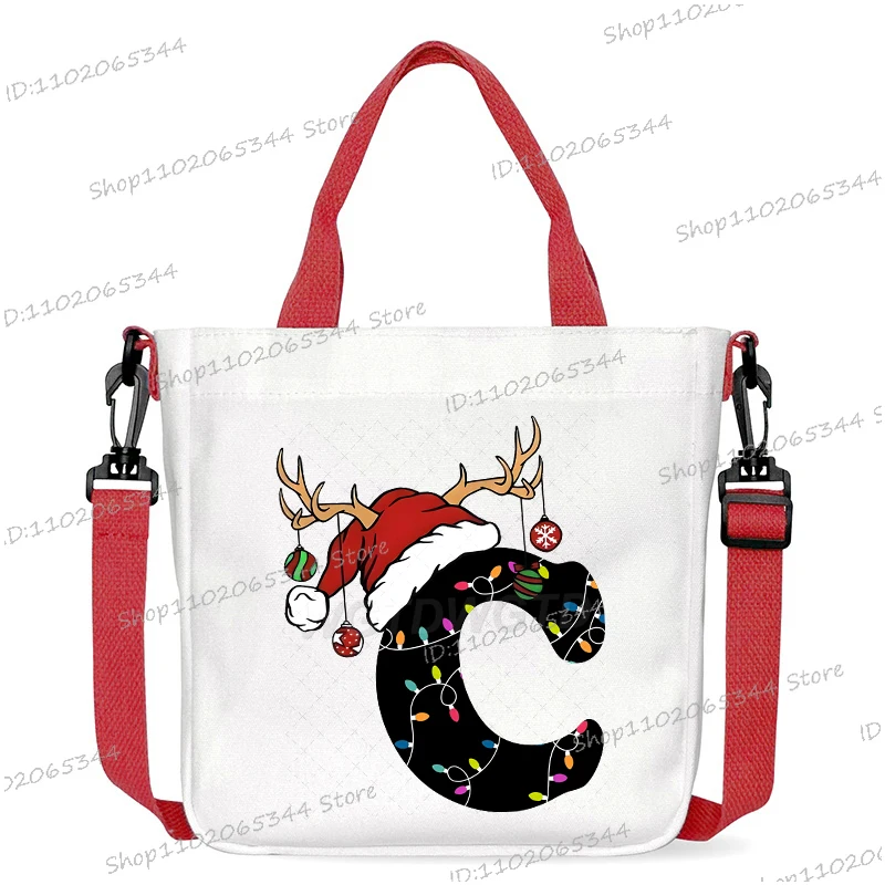 جديد عيد الميلاد رسالة A-Z حقيبة يد مضحك عيد ميلاد سعيد حقيبة كروسبودي للفتيات الفتيان موضة النساء الرجال قماش حقائب كتف الهدايا #3