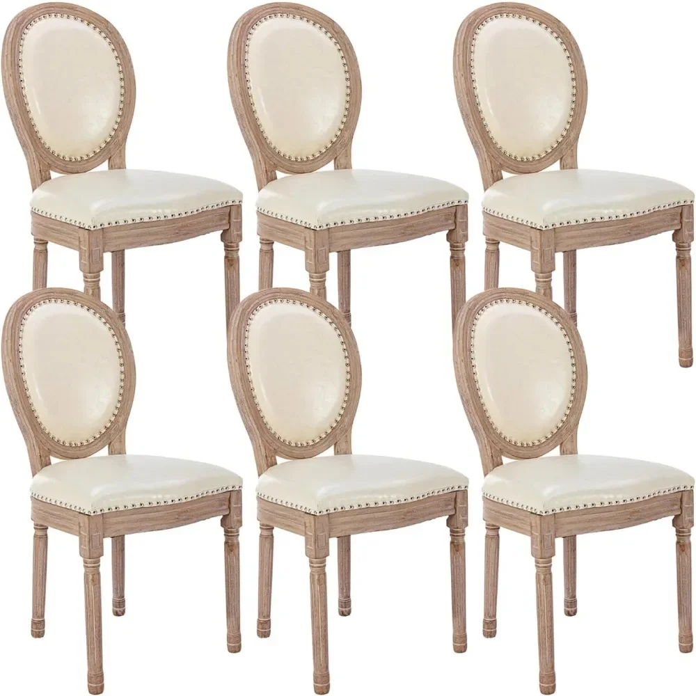 

Dining Chairs Set of 6, Leather Dining Chairs with Curved Backrest, Vintage French Accent Chairs for Living Room,Kitchen