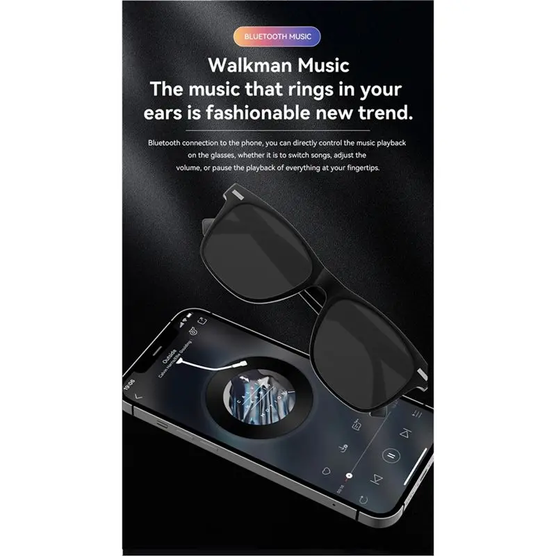 ABKQ-Smart Anti-Blue Light Sunglasses Bluetooth Talk Remote Control UV Protection Camera Music Playback Glass Sunglass Lenses view 2