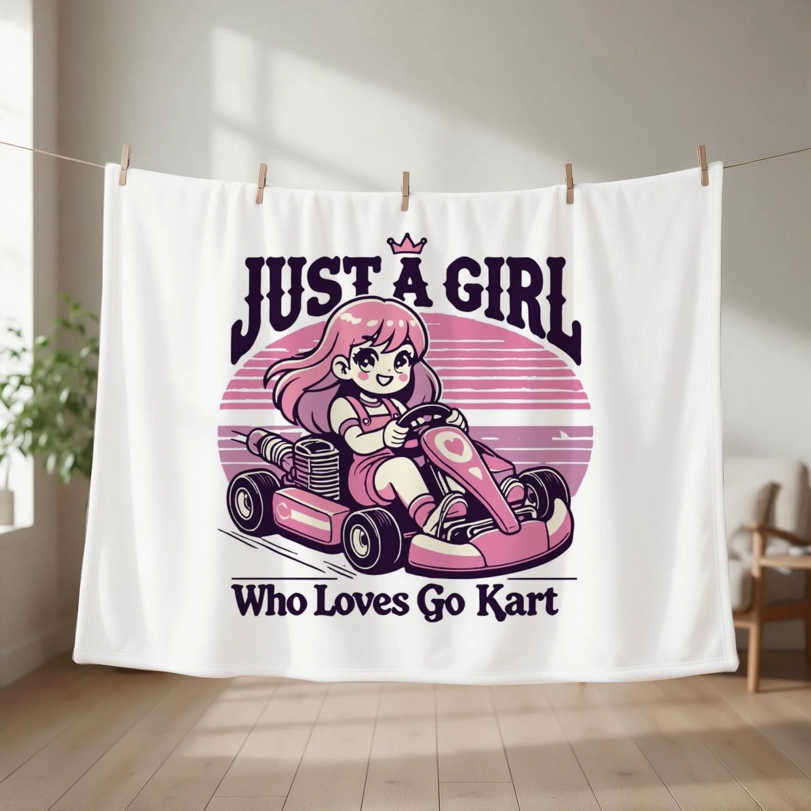 Just A Girl Who Loves Go-Kart Fun Throw Blanket couch cozy soft plush fuzzy picnic outdoor blanket