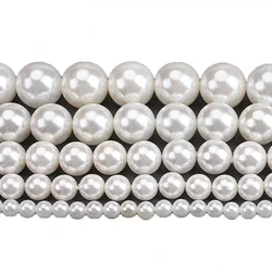 Natural Shell Beads White Shell Pearl Beads Round Loose Beads 2 3 4 6 8 10 12 14 16mm For Bracelets Necklace Jewelry Making