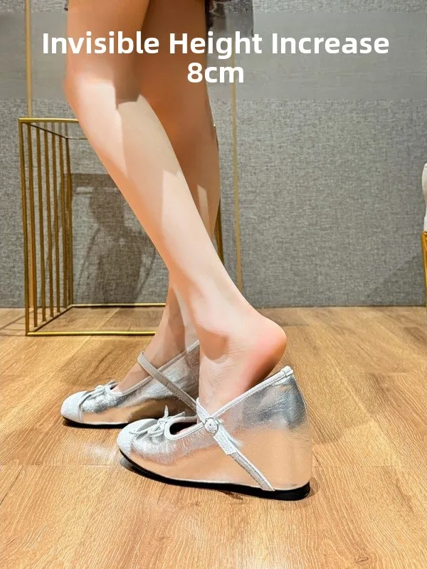 ballet-style-mary-jane-single-shoes-women's-knot-casual-versatile-high-heel-increase-comfortable-leather-slip-on