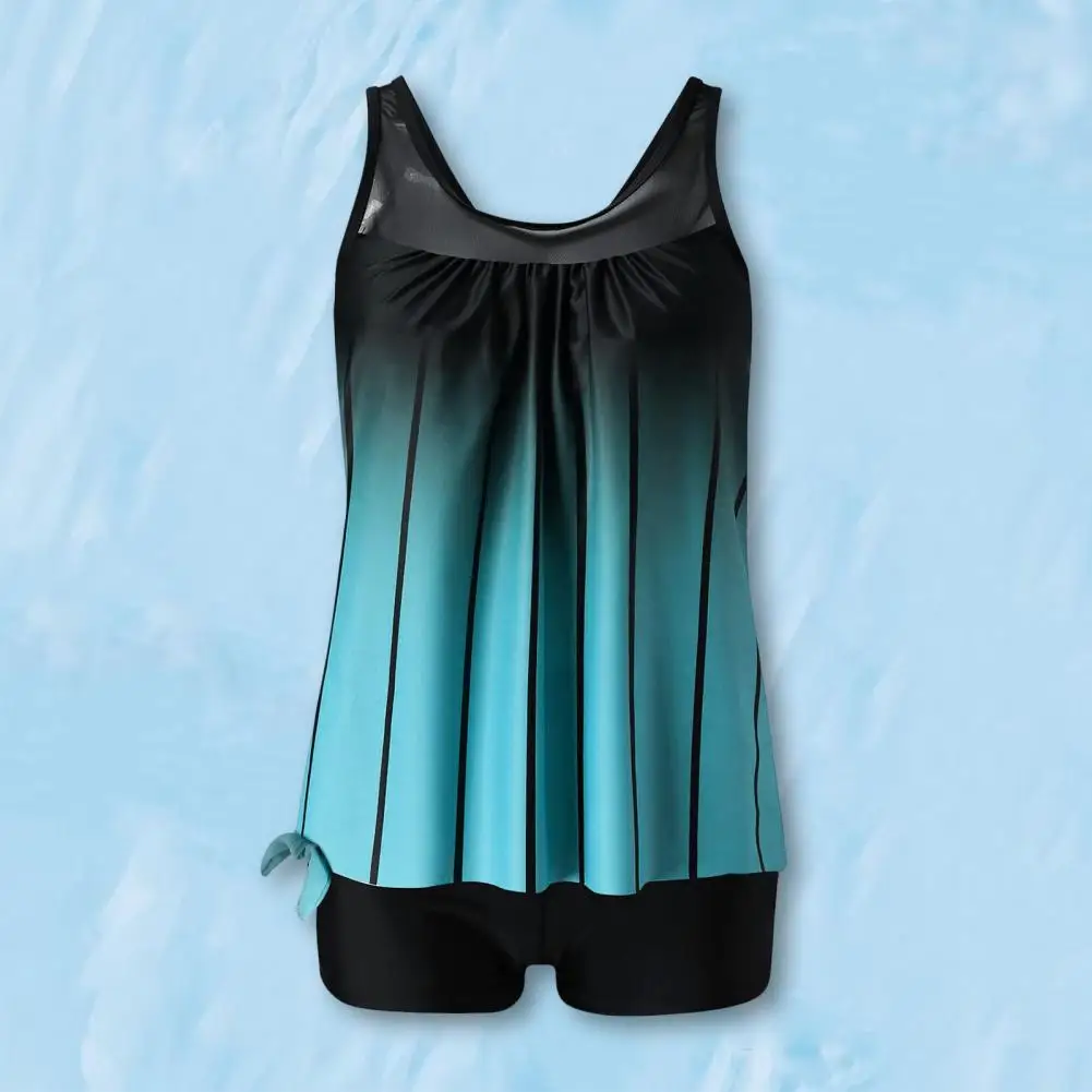 2026 Women Tankini Swimsuit Set U-Neck Sleeveless Gradient Color Shirring Tops High Waist Swimming Shorts Set Split Swimsuit