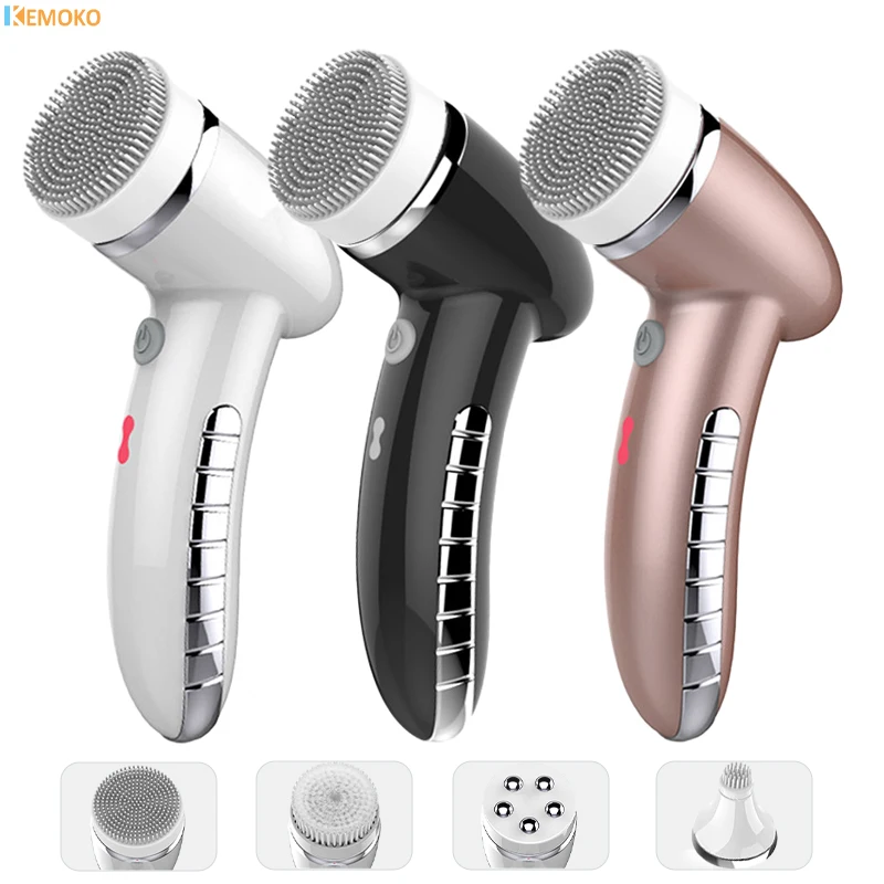 4 em 1 escova elétrica facial rotação escova de limpeza facemassager ipx6 à prova dwaterproof água pele limpeza profunda rotação escova cravo máquina