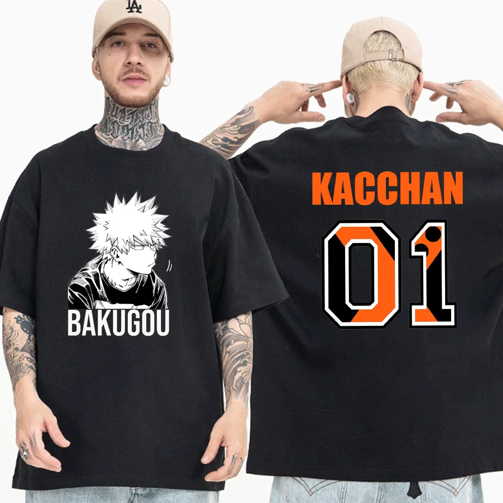 Anime Bakugou Katsuki Pattern Printed T-Shirt Men's and Women's Summer Outdoor Loose Round Neck T-Shirt Shirt