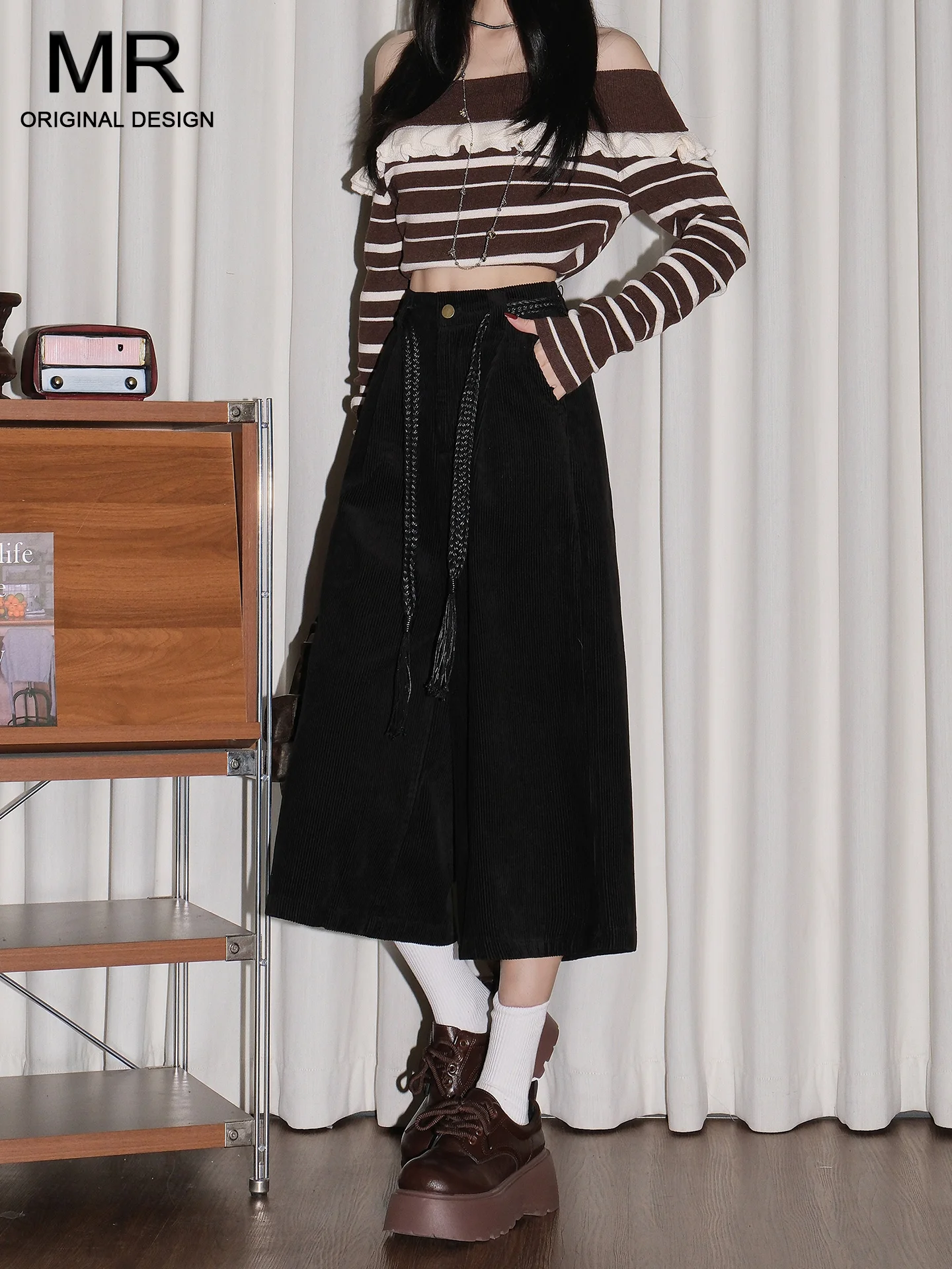 

Женские повседневные брюки с высокой талией из вельвета, широкие, свободные, струящиеся, стройнящие, длинные, в корейском стиле, летний дизайн