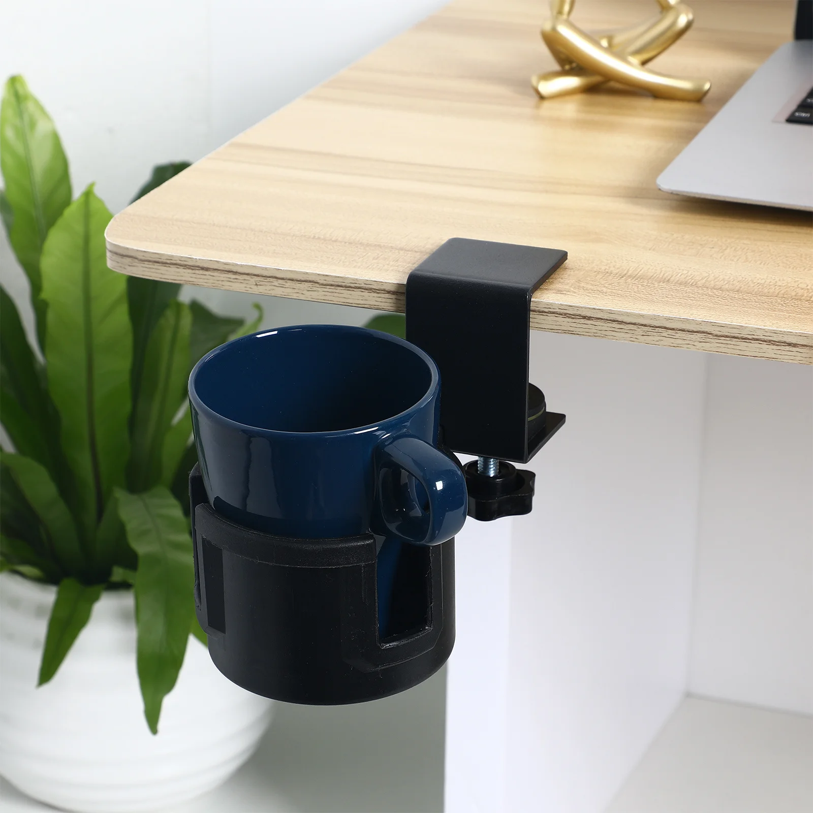 Portabicchieri da scrivania universale con clip sul morsetto del bordo del tavolo, regolazione a 180 gradi, ambiente di lavoro ordinato, materiale robusto