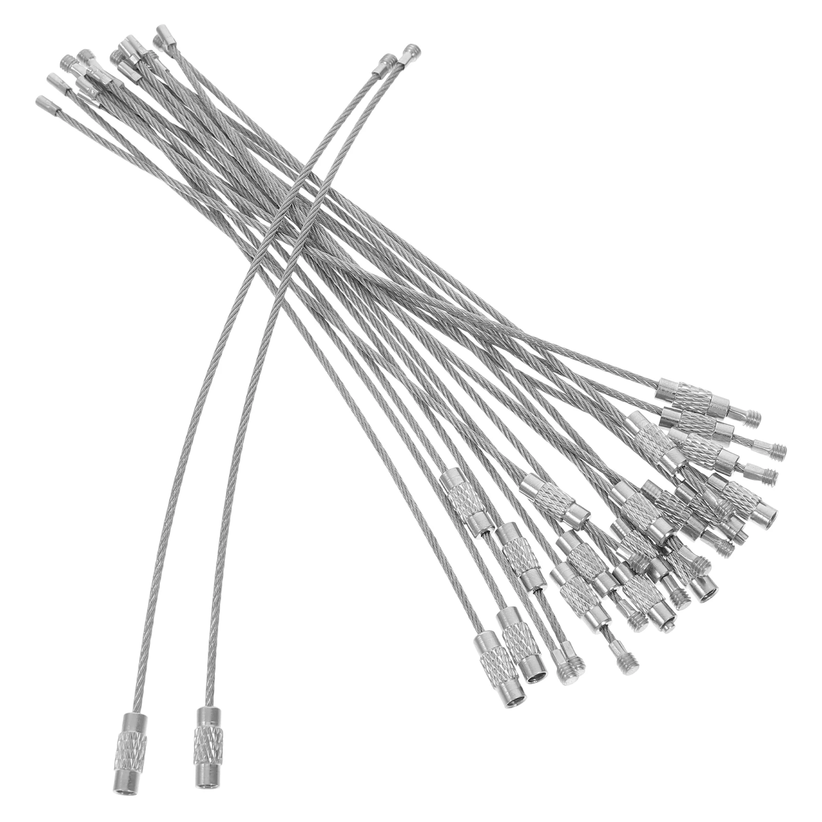 

20 Pcs Wire Rope Key Ring Hanging Keychain Cable Electric Hiking Stainless Steel Id Tag