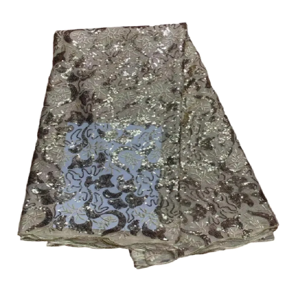 

2023 gold High Quality African Sequins Lace Fabric French Net Embroidery Tulle Lace Fabric For Nigerian Wedding Party