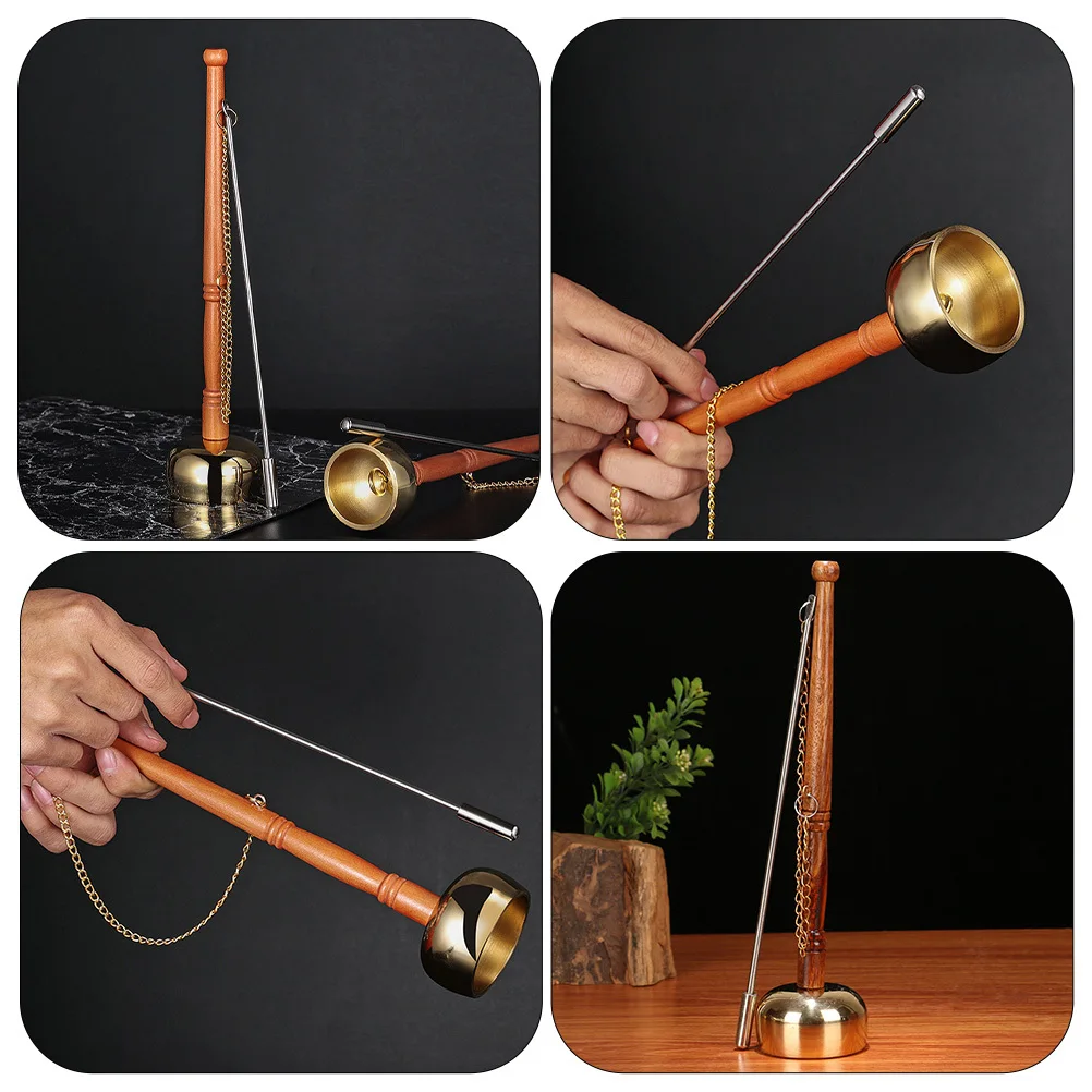 

Buddhist Yin Qing Copper Percussion Instrument Portable Wooden Handle Ergonomic Comfortable Grip Clear Sound for Meditation