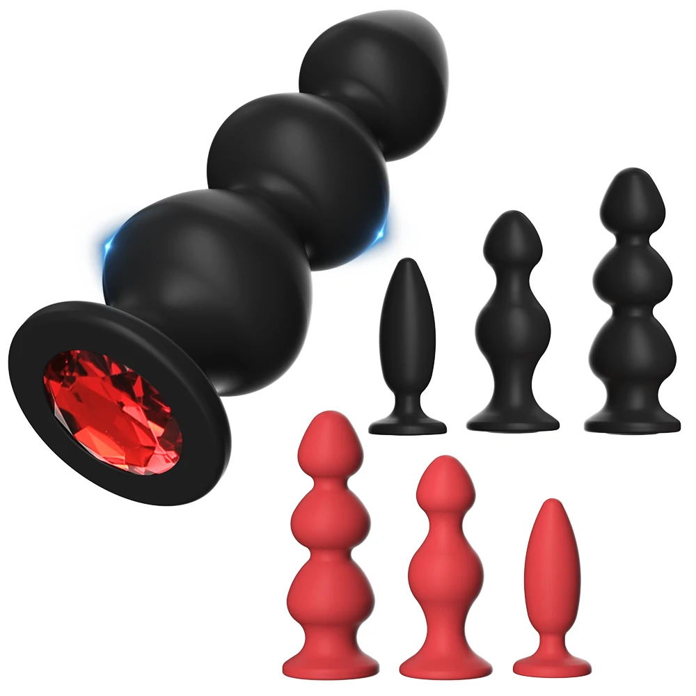 Silicone Anal Plug With Jewel Base Pulling Anal Beads Graduated Size Butt Plug Soft Skin Friendly Adult Toy For Men Women