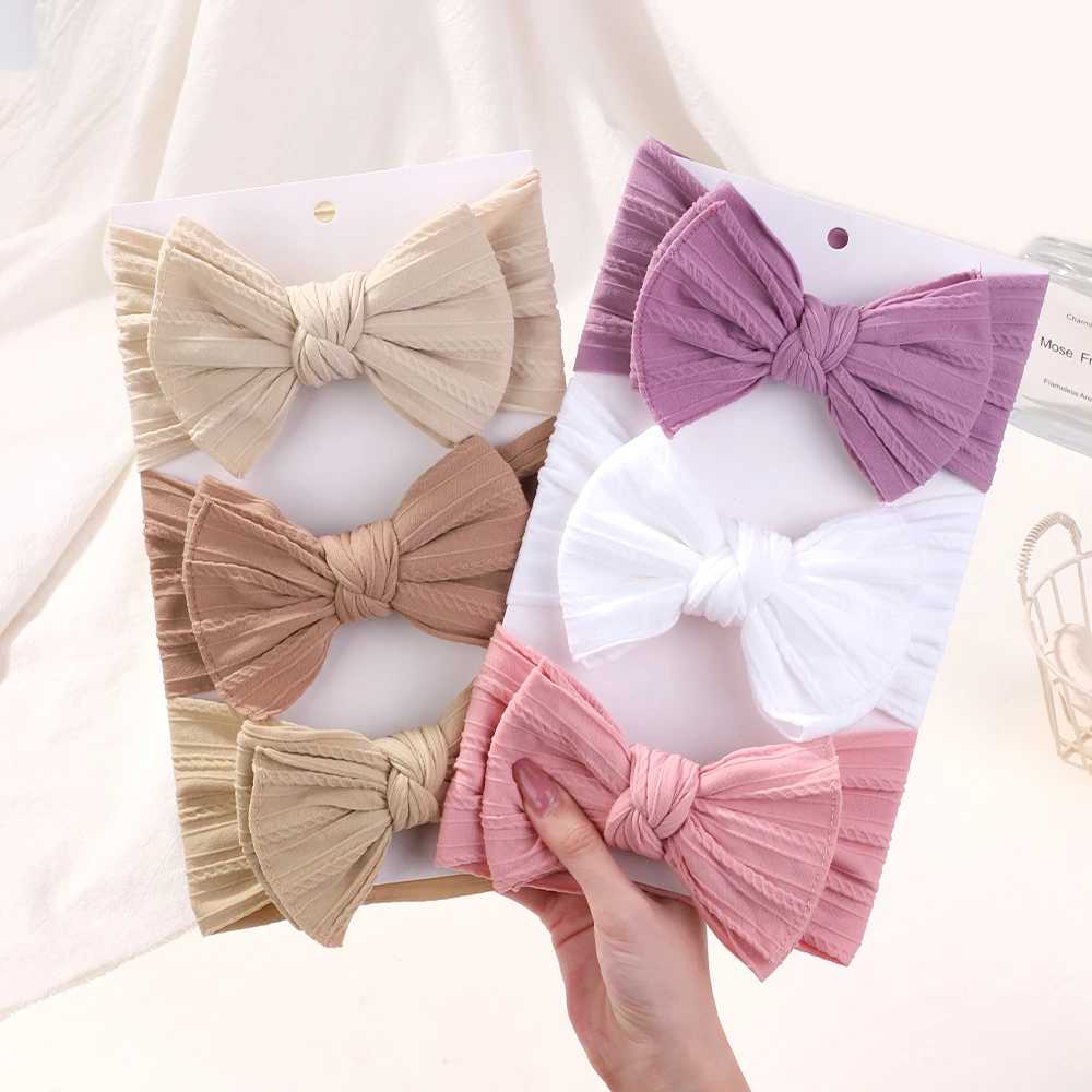 

3pcs Lovely Cable Knit Baby Bows Headbands for Girls Elastic Knit Turban Hair Bands Soft Nylon Kids Headwear Hair Accessories