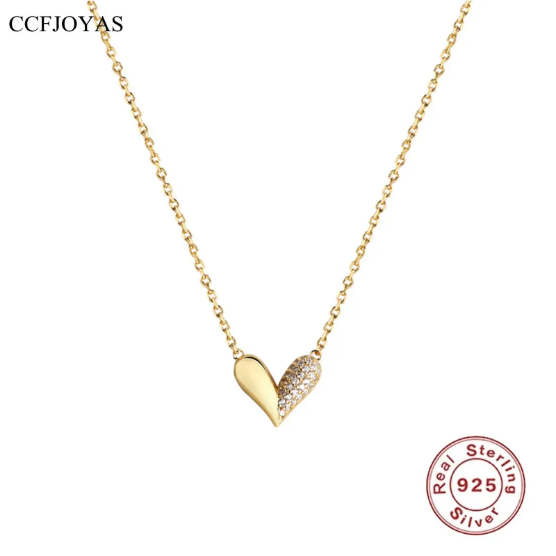 

CCFJOYAS 925 Sterling Silver Mini Cute Heart Shaped Necklace for Women Super Flash Cute Temperament Versatile Clavicle Chain
