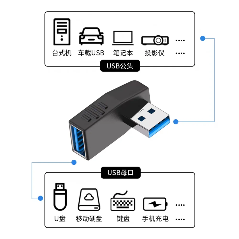 USB 3.0 male to female adapter, 90 degree elbow, L-shaped extension, computer, car phone, USB flash drive, mouse, keyboard