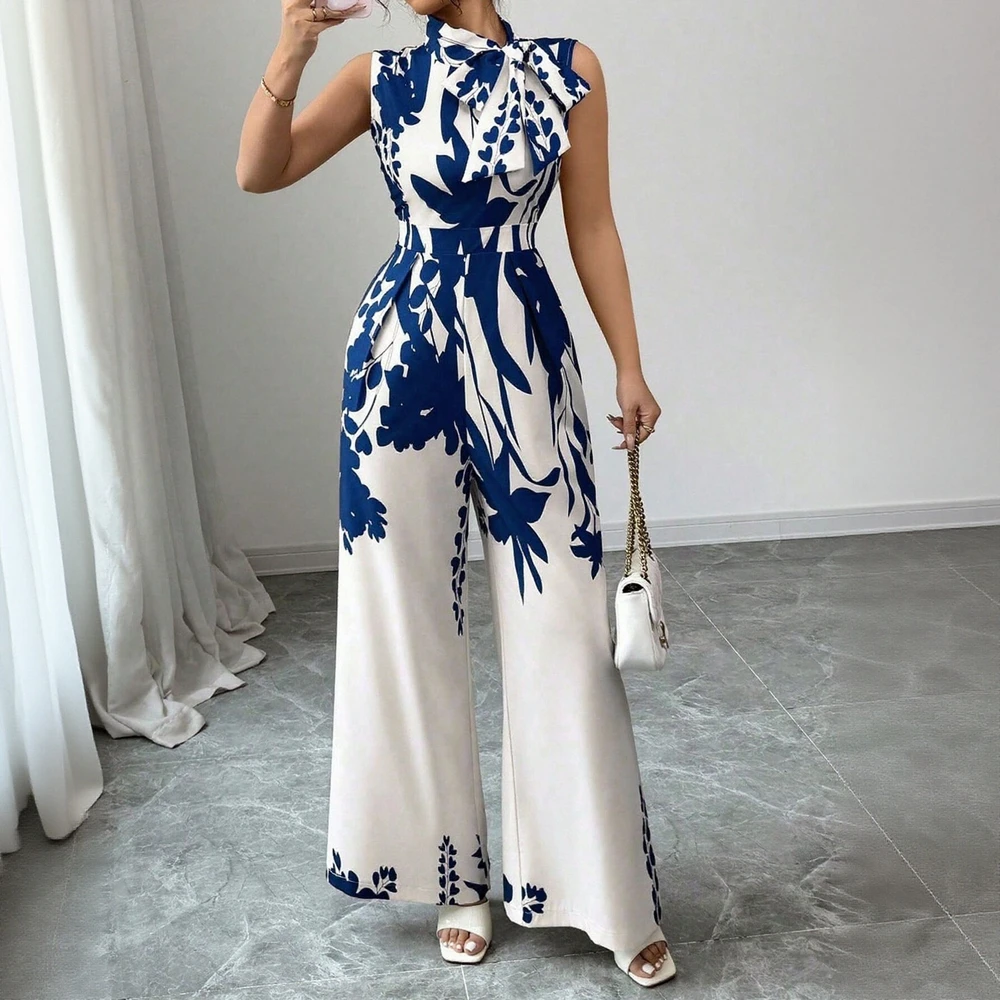 

Повседневный комбинезон с круглым вырезом, декоративные элементы, стильные женские универсальные длинные брюки, модная удобная одежда