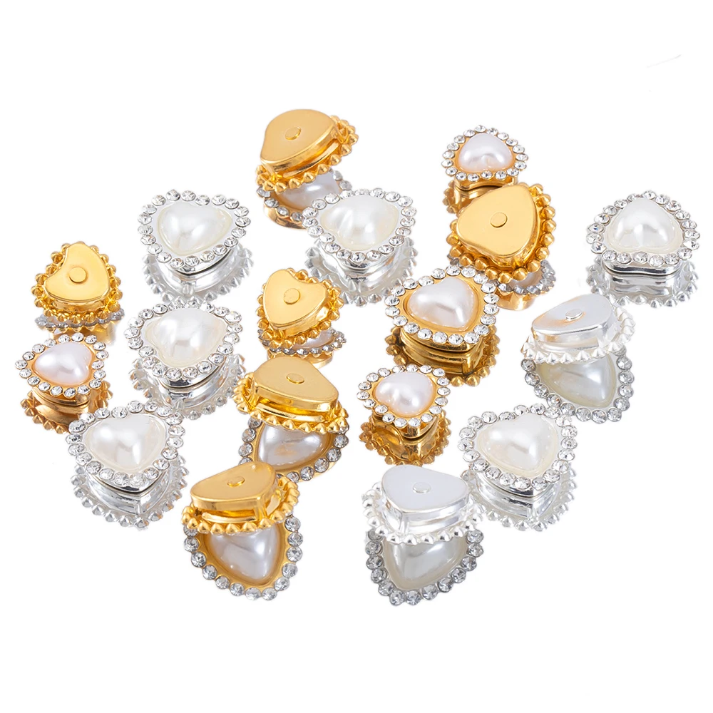 20pcs Peach Heart Artificial Pearls Sewing Beads Rhinestone Wrapped Decorative Loose Beads for Needlework Bow Embellishment DIY