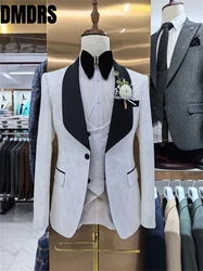 Luxurious Men's Suit set For Formal Office Meeting Classic Jacquard Handsome Wedding Suit Host Party Suit Blazers Pant Vest
