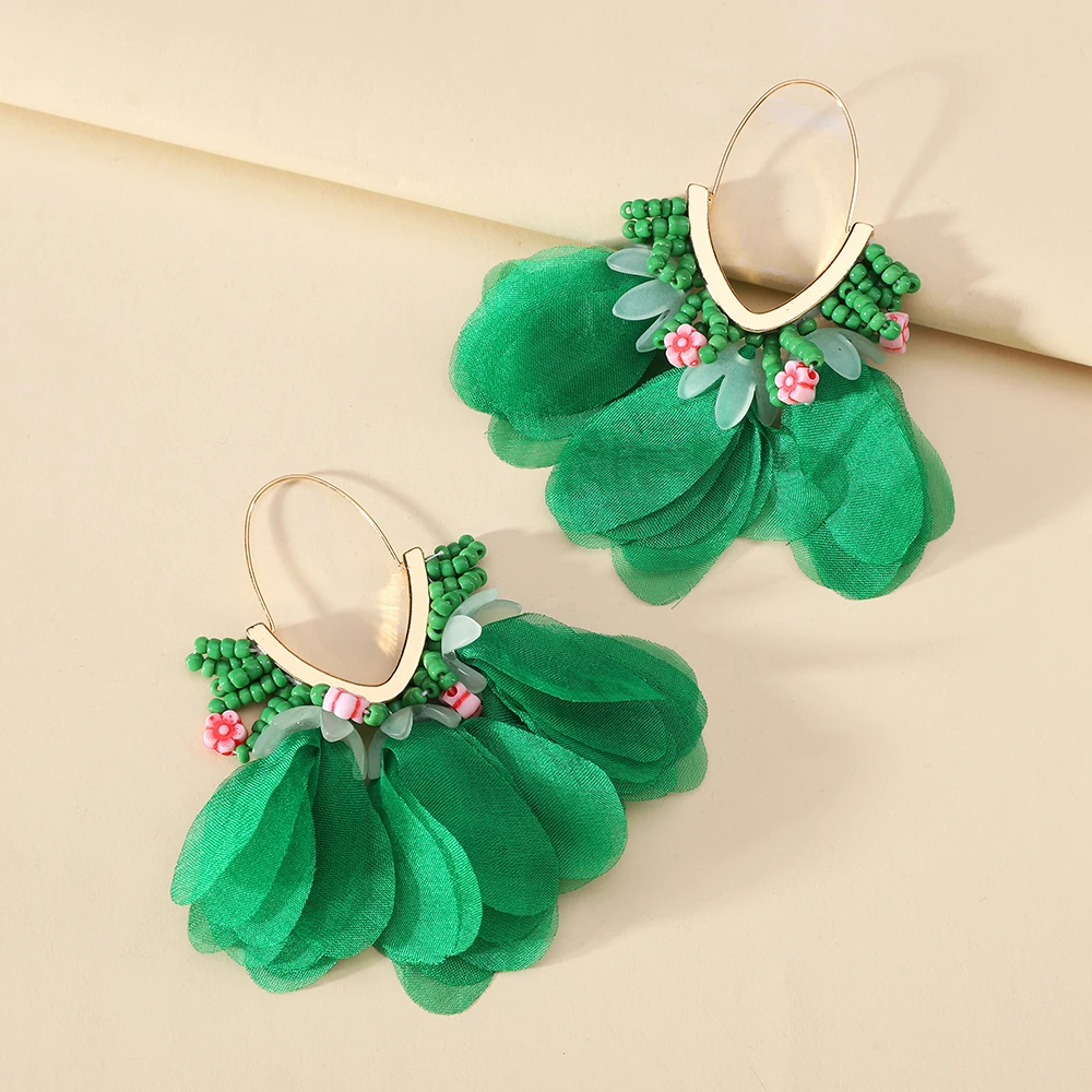 Elegant V-Shape Original Decor Tassel Beaded Flower Dangle Earrings For Women Gift Luxury Fairy Wedding Party Pendnat Jeweley