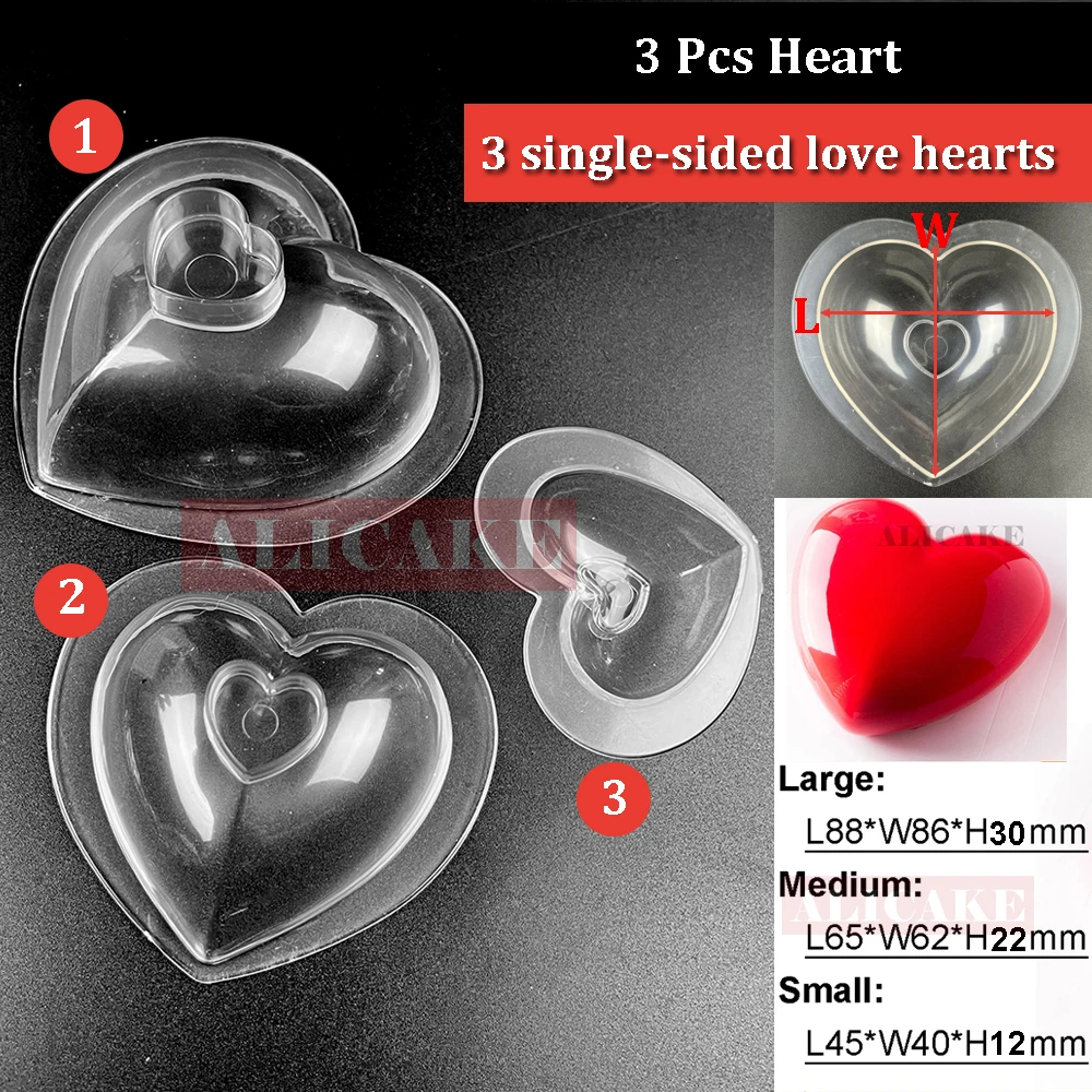 3Pcs Chocolate Mould Heart Shape Valentine\'s Day Polycarbonate Cake Mold for Candy Confectionery Bonbons Baking Pastry Utensils