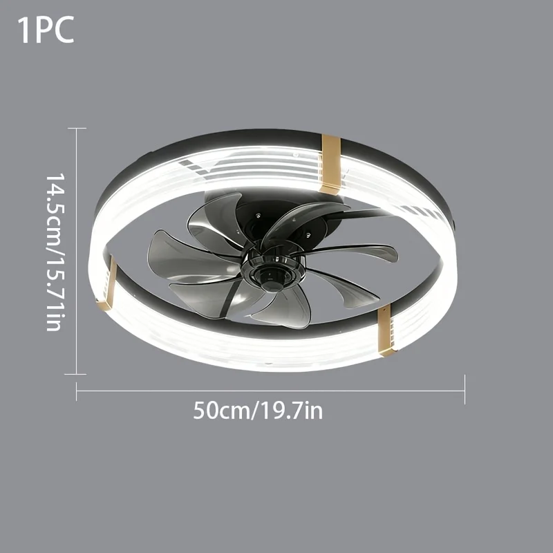 19.7-inch embedded LED ceiling fan with 7blades and lights and remote control, adjustable from 3000K to 6500K lighting.
