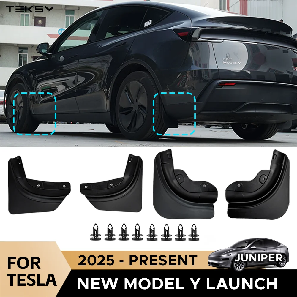 Schmutzfänger für Tesla New Model Y2025, Starten, Wacholder, ohne Bohren/Band, Spritzschutz, Kotflügel, Kotflügel, Schmutzfänger