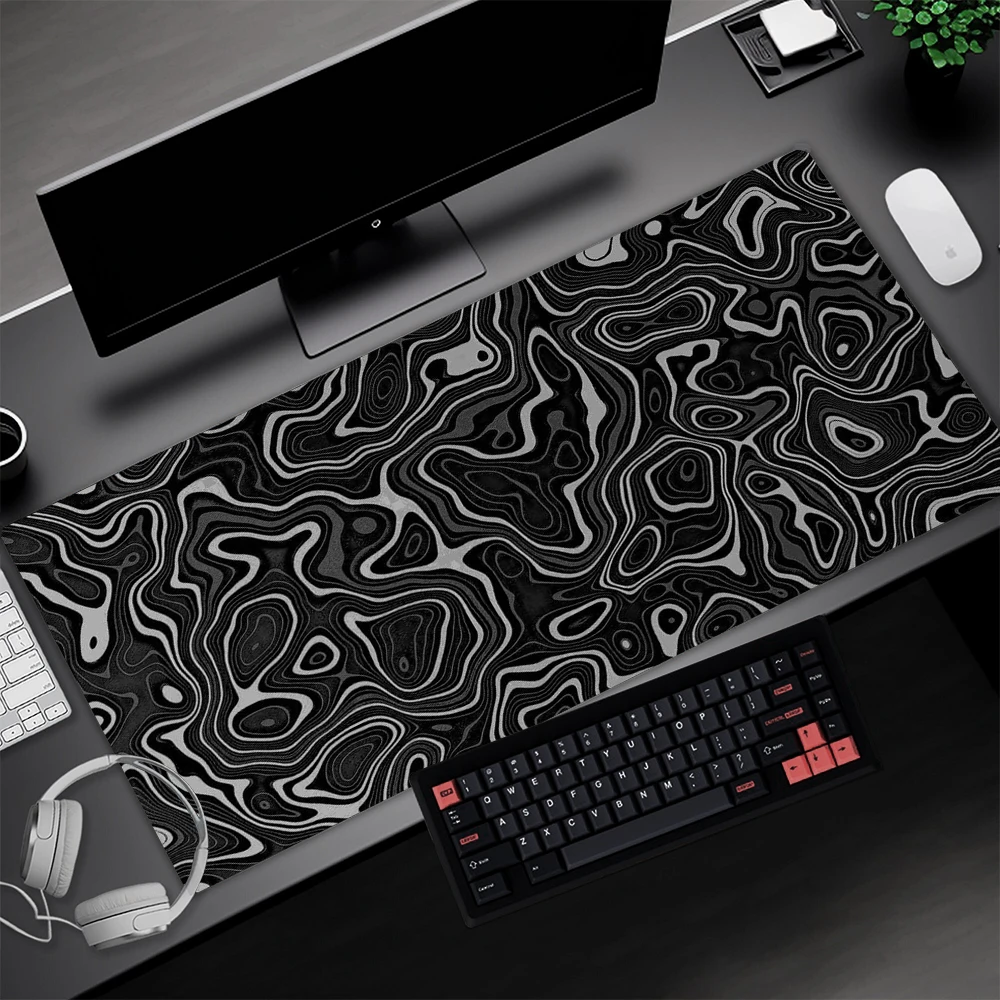 Topographic Mousepad Black Desk Accessories Aesthetic Strata Liquid Mause Pad 900x400 Extra Large Mat 120x60 Gamer Rug 80x40