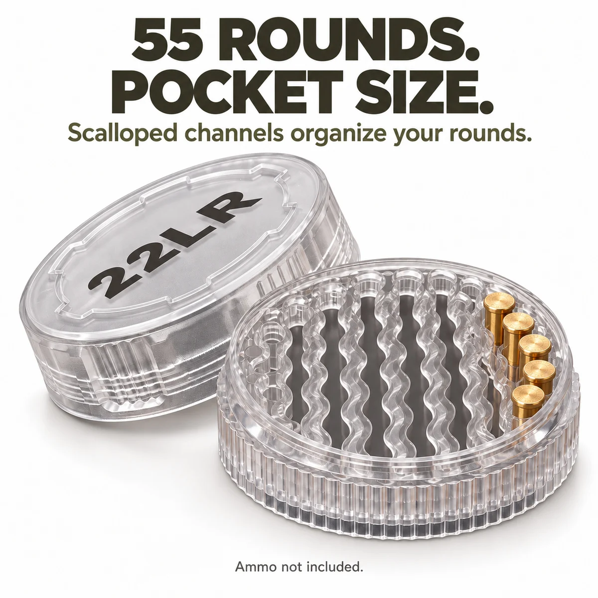 .22 LR Ammo Box 55 Round Clear Pocket Size Storage Case with Screw Lid Compact Organizer for Hunting Range Gear