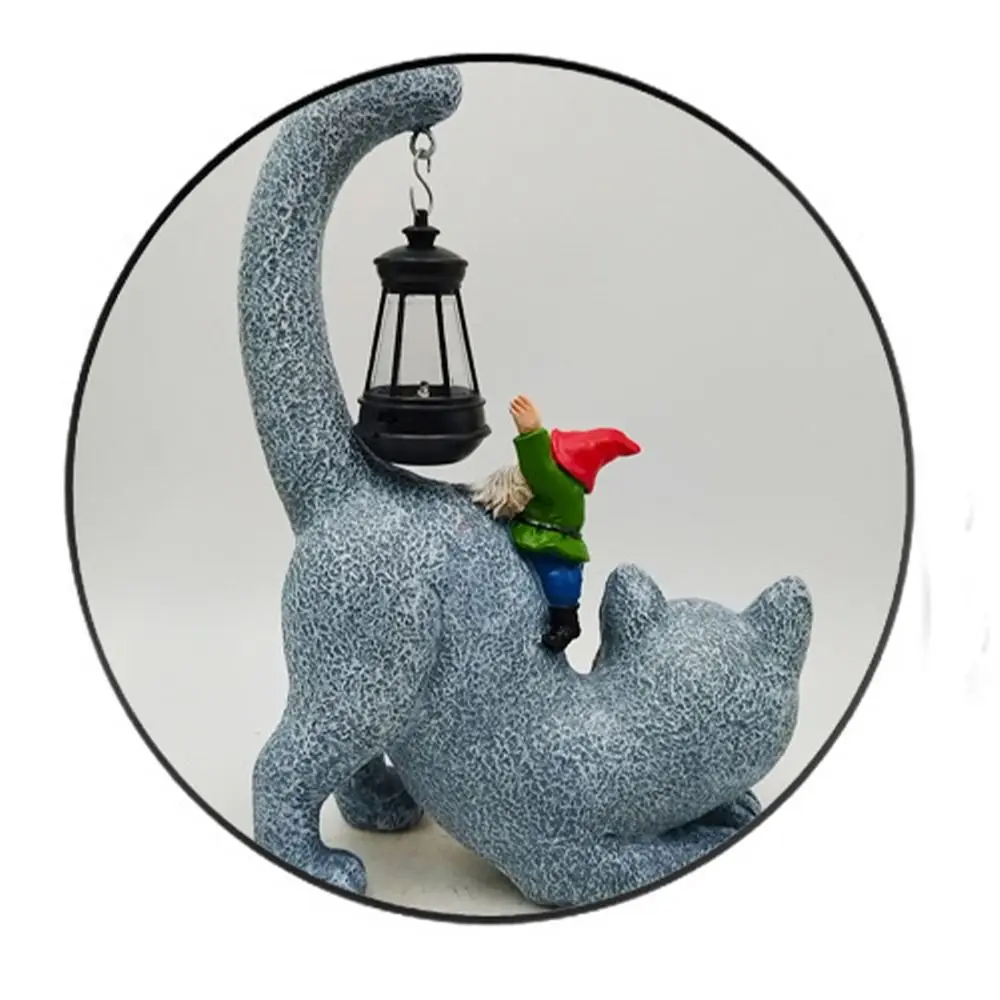 Resin Cat Elf Solar Ornament Creative Cute Animal Statue Light Waterproof Vivid Garden Figurines