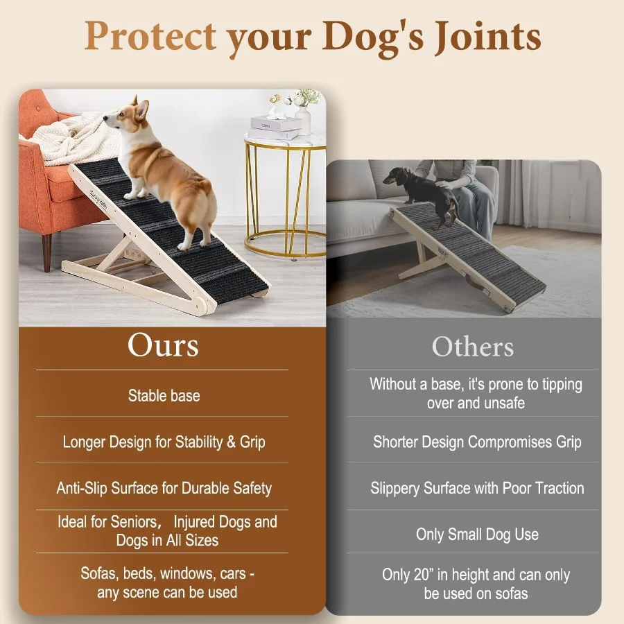 Rampa para perros para cama Rampa plegable para perros de pequeño a grande para sofá 6 Altura ajustable de 12 a 24 escaleras con estera de alta tracción Woo