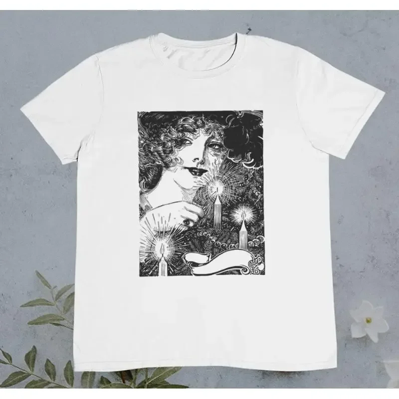 Girl With Candles Vintage Drawing T shirt 100 Premium Cotton