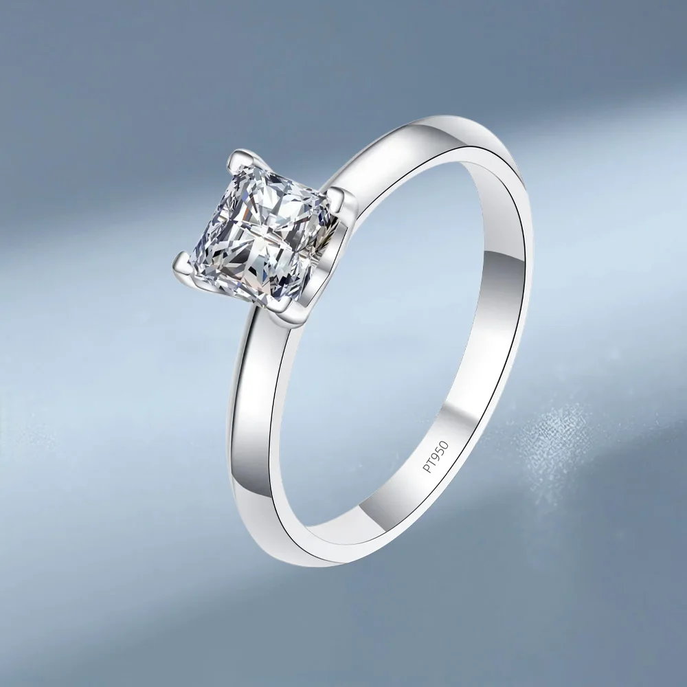 Princess Square1/2 Carat Moissanite Ring Women, Sparkling Pt950 Platinum Diamond Wedding Rings Fine Jewelry Girlfriend Gift