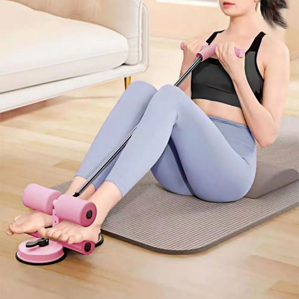 Space-saving Fitness Equipment Sit-up Bar with Resistance Bands Indoor Abdominal Core Trainer Dual Suction Cup Foot for Home