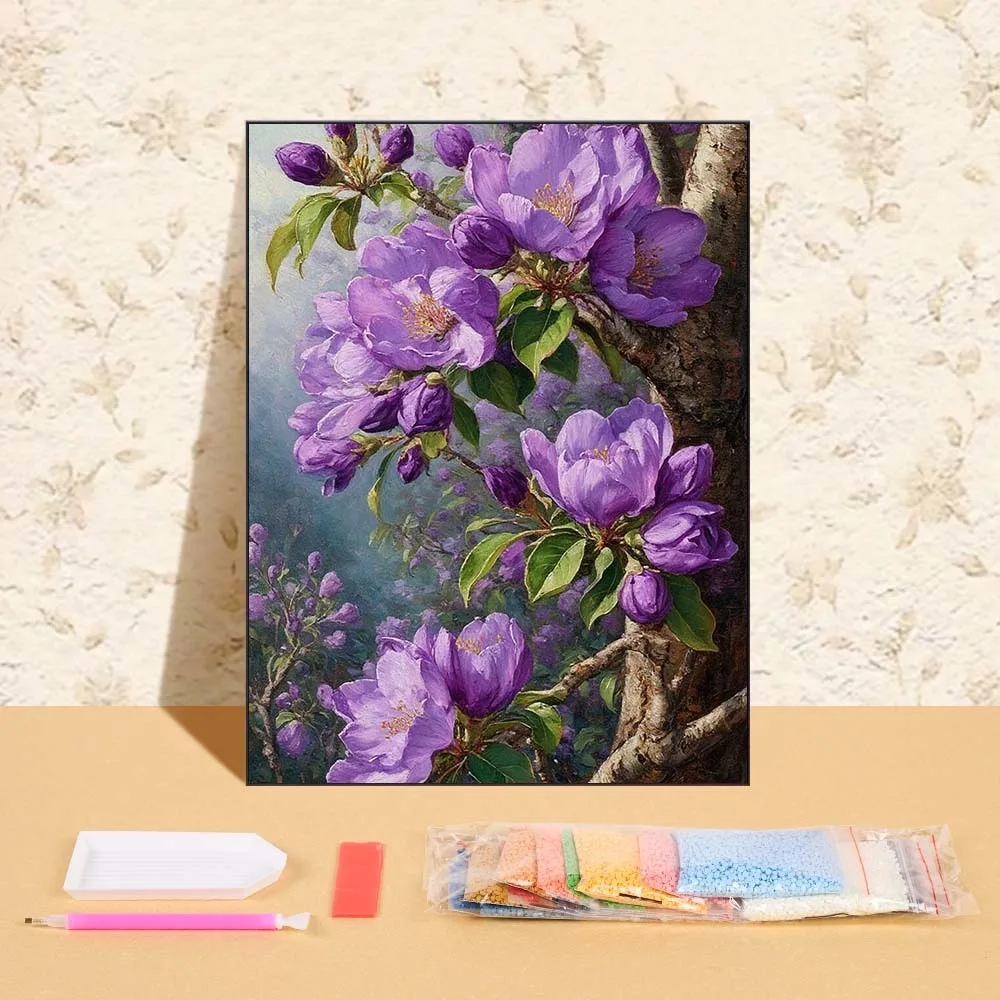 

DIY 5D Diamond Painting Art Picture Purple Flower Tree Full Round Mosaic Diamond Embroidery Cross Stitch Set Home Decoration