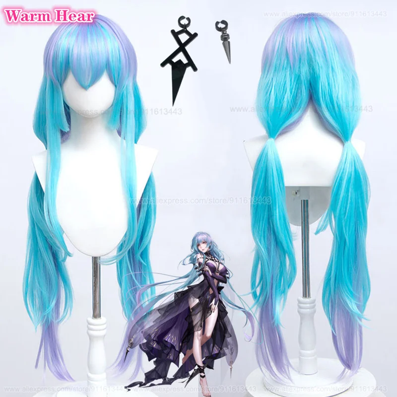 

Game Hamel Cosplay Wig 100cm Long Blue Purple Gradient Wig Heat Resistant Hair Halloween Party Wigs + A Wig Cap
