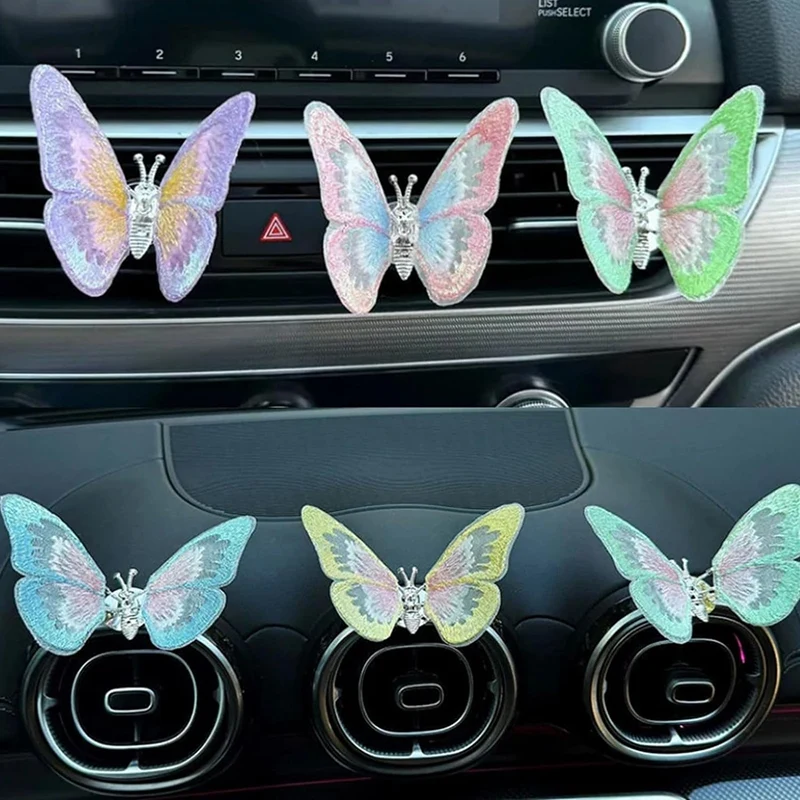 Multi-Colored Wing-Waving Butterfly,Embroidery Butterfly Car Decor, Car Dashboard Decorations, Butterfly Car Parts Accessories