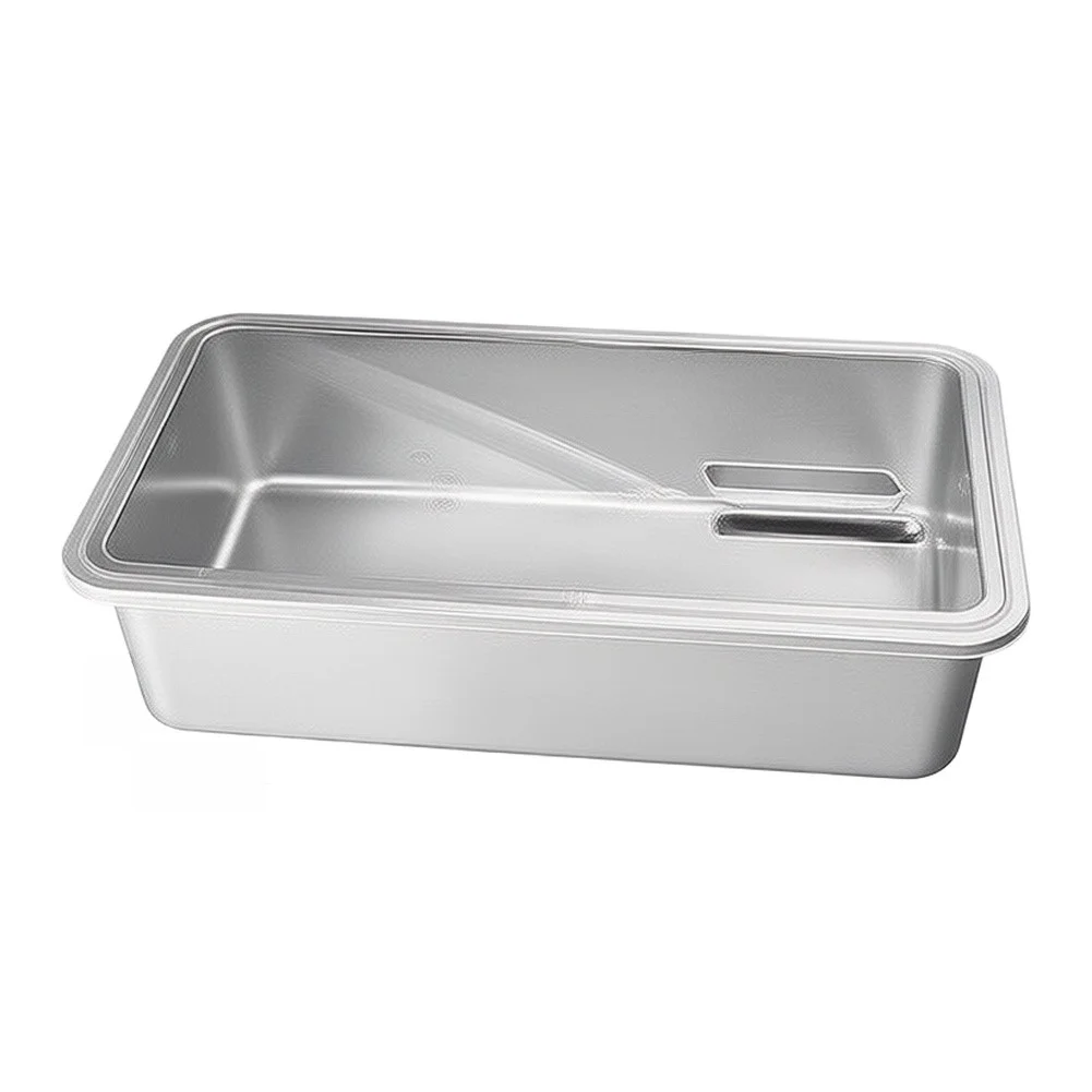 Stainless Steel Rectangular Storage Box with Plastic Lid for Cake Preparation Food Safety and Daily Use 32x22x7cm
