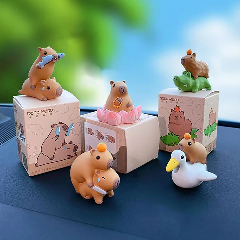 Creative Cute Capybara Resin Ornaments Mini Animals Figures Doll Decorations Small Desktop Ornaments Children Birthday Gifts