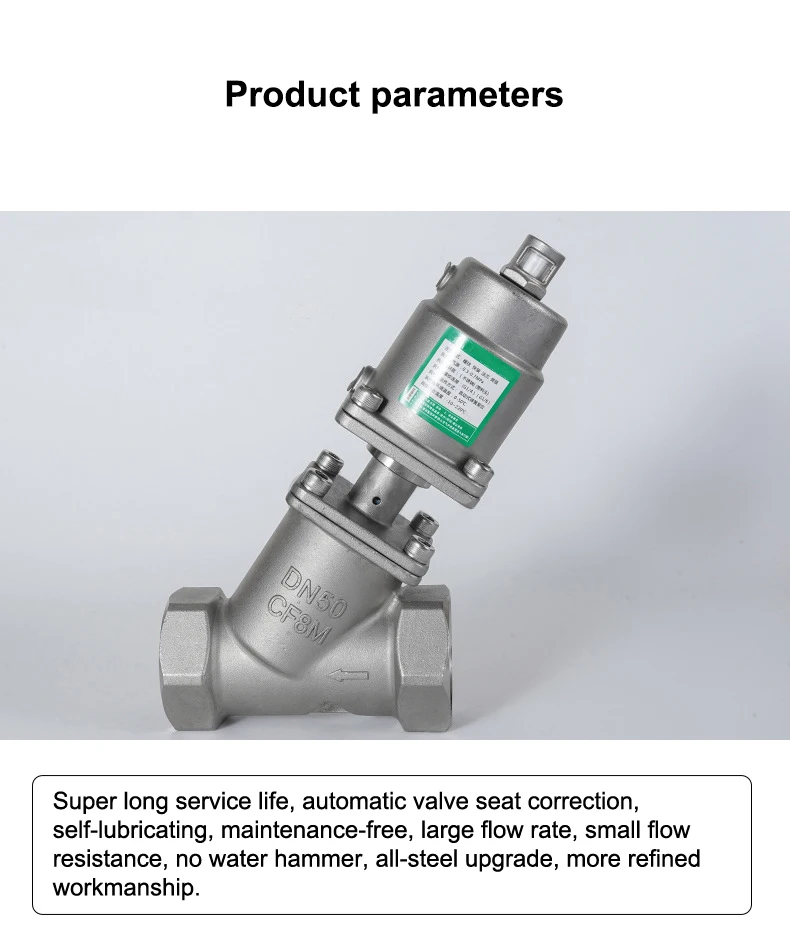 Électrovanne 304 stainless steel pneumatic angle seat valve, air control valve, shut-off valve, high-temperature steam valve, threade Eau et vapeur — détail 4