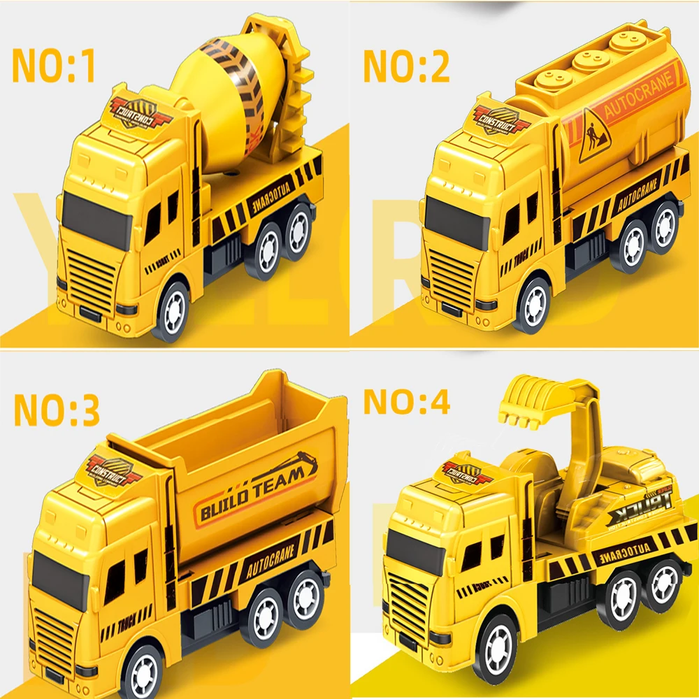 4個セット 小型建設車両、プルバック式摩擦動力STEM玩具、幼児向け、旅行用車のおもちゃ、3～5歳誕生日プレゼント