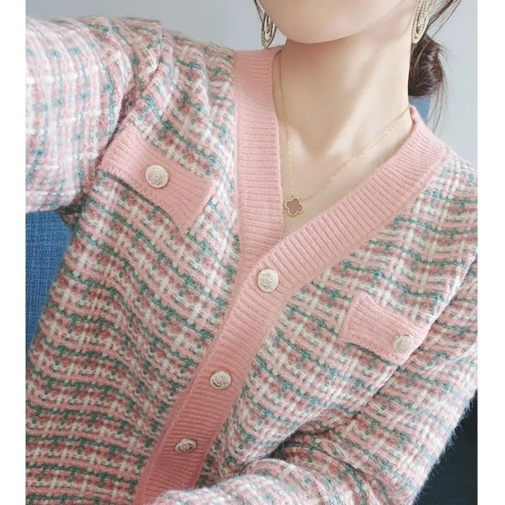 

Women's Knitted Cardigan Sweater Jacket Xiaoxiang Style Spring Autumn Korean Fashion Outerwear Top Design Sense