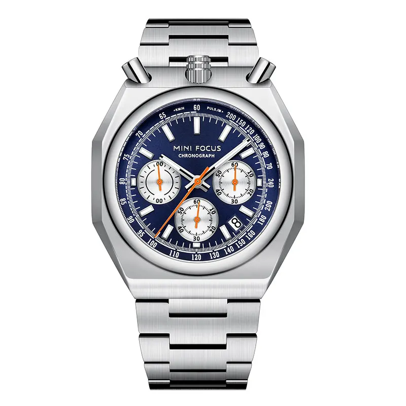 MINI FOCUS Chronograph Quartz Watch for Men Fashion Waterproof Luminous Wristwatch with Calendar Stainless Steel Strap 0601